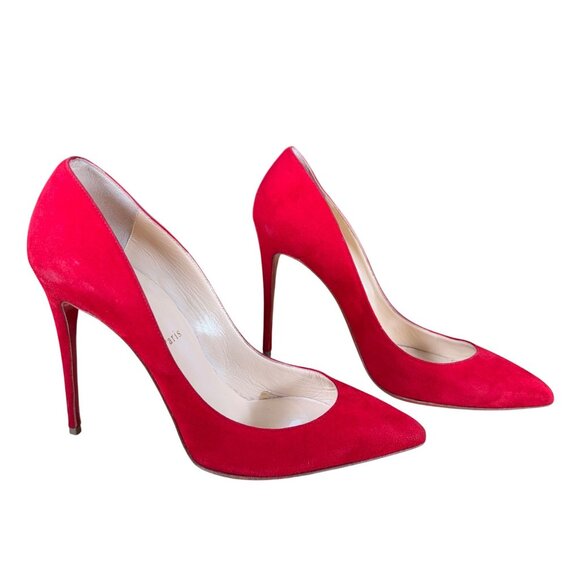 Christian Louboutin Pigalle Follies 100 Red Suede Oeillet Pump Heel Size EU 40 - Picture 1 of 10
